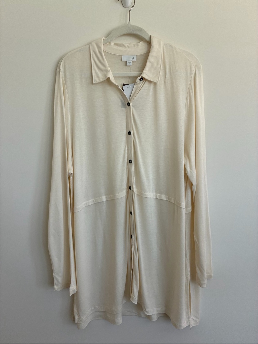 J Jill Lightweight Knit Cream Long-Sleeve Button Front Tunic size xl